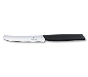 Кухонний ніж "Victorinox" Swiss Modern Tomato&Sausage 11см закругл.нос, хвил. з черн. ручк, 6.9003.11W - фото товару