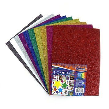Фоамиран EVA 1.7&plusmn;0.1MM "Микс" GLITTER HQ A4 (21X29.7CM) с клеем, 10 лист./п./этик., K2740816OO17GLKA4-Mi - фото товара