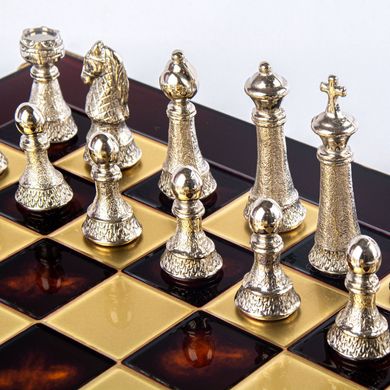 S33RED шахматы "Manopoulos", "STAUNTON", латунь, в деревянном футляре, красные, фигуры классические резные золото/серебро 44х44см, 8кг, S33RED - фото товара
