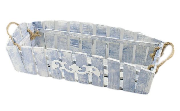 Деревянное кашпо, синее с белым (50х16), DK500-160-3 - фото товара