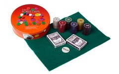 Покерный набор на 120 фишек в круглой металлической коробке Poker Chips №120т, №120т - фото товара