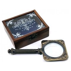 Лупа бронзовая "Sherlock Holmes" антик в деревянном футляре (лупа 9,5х21см футляр 12х12х5 см), K329299 - фото товара