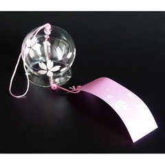Японський скляний дзвіночок Фурін зі спідничкою 6,5*6,5*7 см. Висота 40 см. Рожеві квіти, K89190232O1716567396 - фото товару