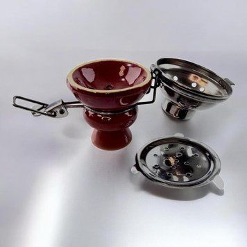 Чашка для кальяну керамічна з металевою кришкою коричнева (9х5,7 см), K336013 - фото товару