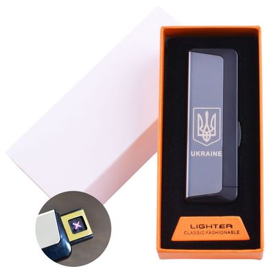 Електроімпульсна запальничка в подарунковій упаковці Ukraine (Подвійна блискавка, USB) №HL-62 Black, №HL-62 Black - фото товару