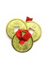 Монети (3шт)(2.5 см) в гаманець золоті червона стрічка (100 шт/уп), K321672 - фото товару