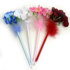 Ручка кулькова синя з пухом "Квіти" mix, K2742009OO1719_1 - фото товару