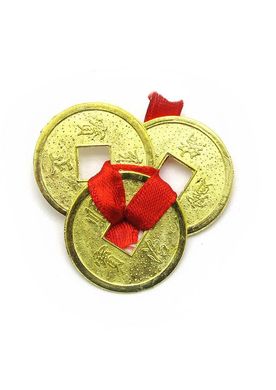 Монеты (3шт)(2.5 см) в кошелек золотые красная ленточка (100 шт/уп), K321672 - фото товара