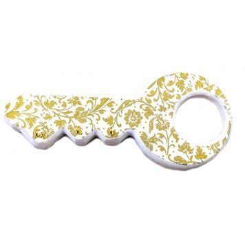 Ключница "Ключик" деревянная, белая расписная (27х12х2 см)B, K332999B - фото товара