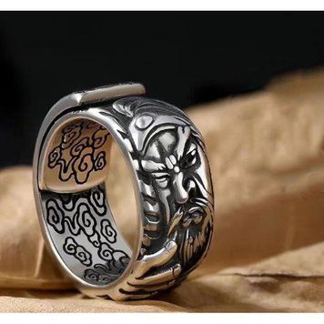 Кільце безрозмірне "Гуань Гун" з білого металу 2,3*0,7*2,3см., K89080313O1807715918 - фото товару