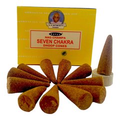 Seven Chakra Dhoop Cone (Седьмая Чакра)(Satya) 12 конусов в упаковке, K334999 - фото товара