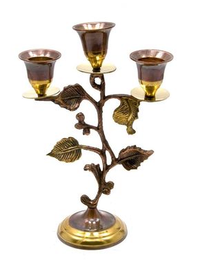 Підсвічник бронзовий на 3 свічки (19,5х13х7 см)(Candle Stand 3C Leaf antic), K325822 - фото товару
