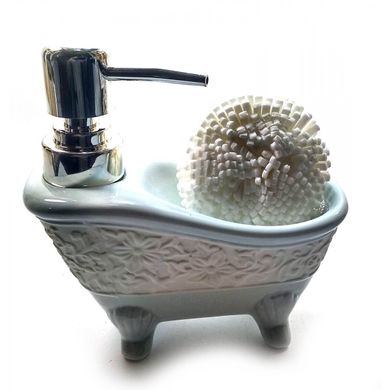 Диспенсер для мыла с мочалкой "Ванна" лазурный(14х14х7 см), K332164 - фото товара