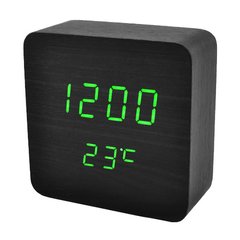 Часы сетевые VST-872-4, зеленые, (корпус черный) температура, USB, SL7974 - фото товара