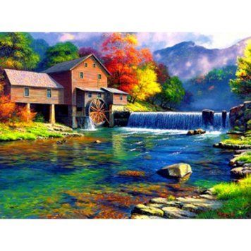 Раскраска по номерам на дереве 40*50 "Речная мельница" карт.уп краск. кисти., K2745857OO3231RAD - фото товара
