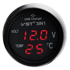 Термометр-вольтметр VST-706-1, кр., + USB, SL3928 - фото товару