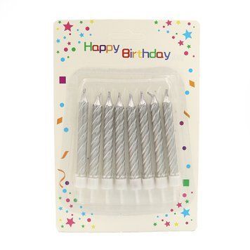 Набор свечей для торта &laquo;Happy birthday&raquo; 8шт., серебро, блистер 1шт/етик, K2757115OO9339DSCN_ - фото товара
