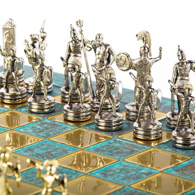 S4TIR шахматы "Manopoulos", "Греческая мифология",латунь, в деревянном футляре, бирюзовые, 36х36см, 4,8 кг, S4TIR - фото товара