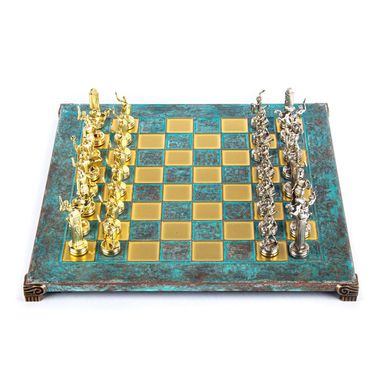 S4TIR шахматы "Manopoulos", "Греческая мифология",латунь, в деревянном футляре, бирюзовые, 36х36см, 4,8 кг, S4TIR - фото товара