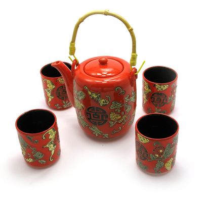 Сервиз керамический (чайник ,4 чашки)(27х17х12), K327895 - фото товара