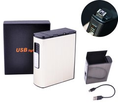 Портсигар + USB запальничка (Пачка сигарет, Електроімпульсна) №HL-157 Gold, №HL-157 Gold - фото товару