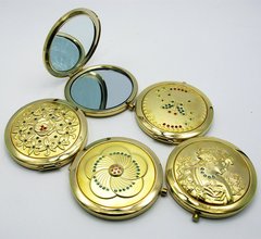 Дзеркальце косметичне з камінням золоте напилення (у коробці + чохол), K319373 - фото товару
