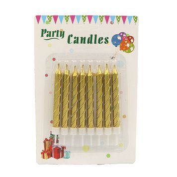 Набор свечей для торта &laquo;Party candles&raquo;, 8шт, золото, блистер 1шт/этик, K2757112OO9341DSCN_ - фото товара