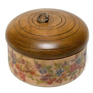 Шкатулка кругла "Квіти" (12 х8 см) масив дерева, K330395 - фото товару