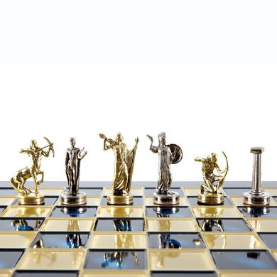 S5BLU шахи "Manopoulos", "Геркулес", латунь, у дерев'яному футлярі, сині, 36х36см, 4,8 кг, S5BLU - фото товару