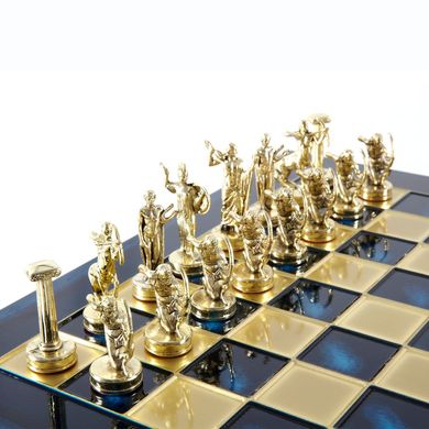 S5BLU шахматы "Manopoulos", "Геркулес", латунь, в деревянном футляре, синие, фигуры золото/серебро, 36х36см, 4,8 кг, S5BLU - фото товара