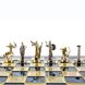 S5BLU шахматы "Manopoulos", "Геркулес", латунь, в деревянном футляре, синие, фигуры золото/серебро, 36х36см, 4,8 кг