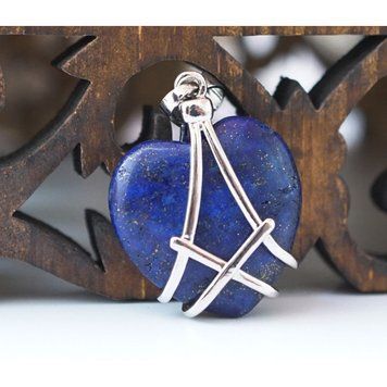 Кулон каменный "Сердце в сетке" вставка Лазурит 2*0,8*2,5см., K89080746O1995691733 - фото товара