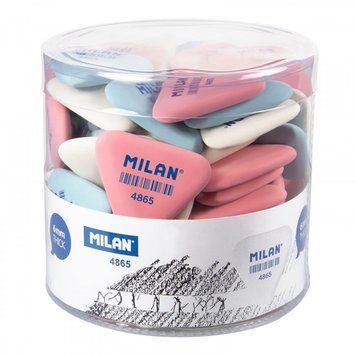 Ластик треугольный "TM MILAN" 3,6*3,3*0,6см, банка 65шт.+1шт. подар., mix, K2738584OO4865PNM - фото товара