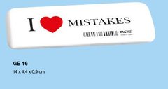Ластик прямокутний бел. 14x4,4x0,9см "I love mistakes" "TM FACTIS", K2749010OO16GNEGE - фото товару