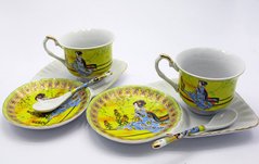 Сервиз фарфоровый (2C141-4) 2 чашки + 2 блюдца "Китаянка на желтом фоне" (170 мл) (12 шт. в ящ.), K319250 - фото товару