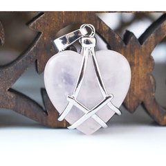 Кулон каменный "Сердце в сетке" вставка Розовый кварц 2*0,8*2,5см., K89080736O1995691727 - фото товара