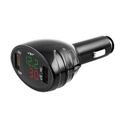 Термометр-вольтметр VST-708-4, зелено-червоні цифри, +2 USB, SL4929 - фото товару