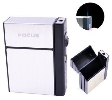 Портсигар + запальничка FOCUS (Гостре полум'я, Пачка сигарет) №HL-173 Silver, №HL-173 Silver - фото товару