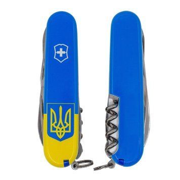 Ніж "Victorinox" Huntsman Ukraine 91мм/15функ /Герб на прапорі верт., 1.3713.7_T3030p - фото товару