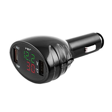 Термометр-вольтметр VST-708-4, зелено-красные цифры, +2 USB, SL4929 - фото товара