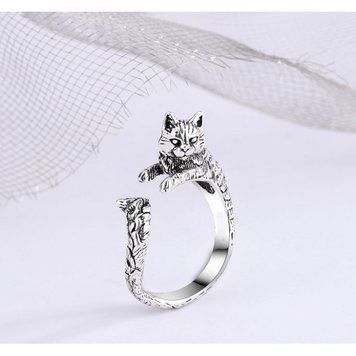 Кільце безрозмірне "Кіт" з білого металу 2*0,7*3 см., K89080084O1807715855 - фото товару