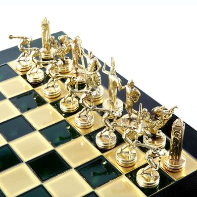 S7GRE шахматы "Manopoulos", "Дискобол", латунь, в деревянном футляре, зелёные, фигуры золото/серебро, 36х36см, 4,8 кг, S7GRE - фото товара