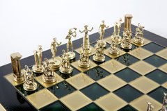 S8GRE шахматы "Manopoulos", "Mинойский воин",латунь, в деревянном футляре, зелёные, фигуры золото/серебро, 36х36см, 4,8 кг, S8GRE - фото товара