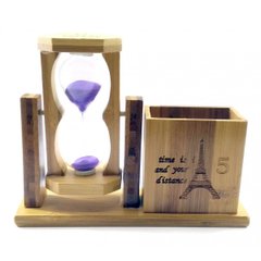 Часы песочные с подставкой для ручек фиолетовый песок(19х15х5,5 см), K332235C - фото товара
