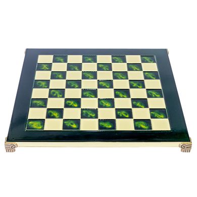 S8GRE шахи "Manopoulos", "Miнойськiй воїн",латунь, у дерев. футл., зелені, 36х36см, 4,8 кг, S8GRE - фото товару