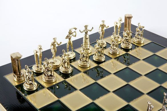 S8GRE шахи "Manopoulos", "Miнойськiй воїн",латунь, у дерев. футл., зелені, 36х36см, 4,8 кг, S8GRE - фото товару