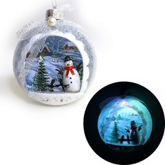 Ялинкова куля LED різним кольором 3D фігура "Сніговик в лісі" 13,5х11,5х7см, 1шт/етик.., K2742320OO9969 - фото товару