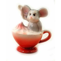 Мишка в чашці з вершками порцелянова (8х7х6 см), K332708 - фото товару
