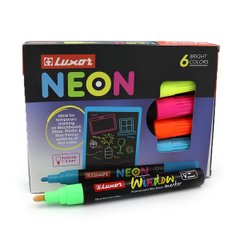 Маркер крейда для скла/черн доск/пластик "Luxor-Neon" 6 color 1-3мм, mix1шт/етик, K2754458OO3033-3037B - фото товару