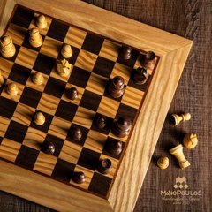 SW43B40H шахи "Manopoulos",Wooden Chess set Olive Burl Chessboard 40cm with Staunton Chessmen, SW43B40H - фото товару